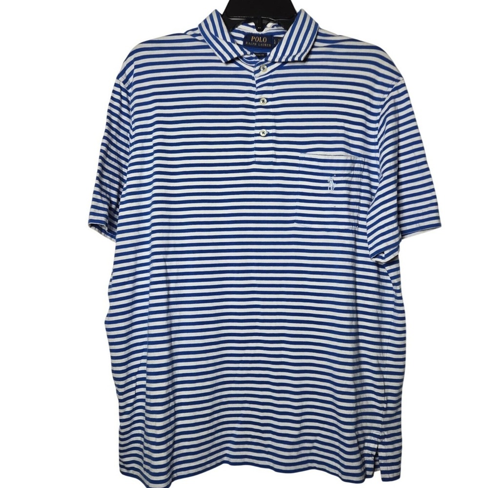 Polo Ralph Lauren Blue Classic Fit Striped Short Sleeve Polo Large Preppy Career